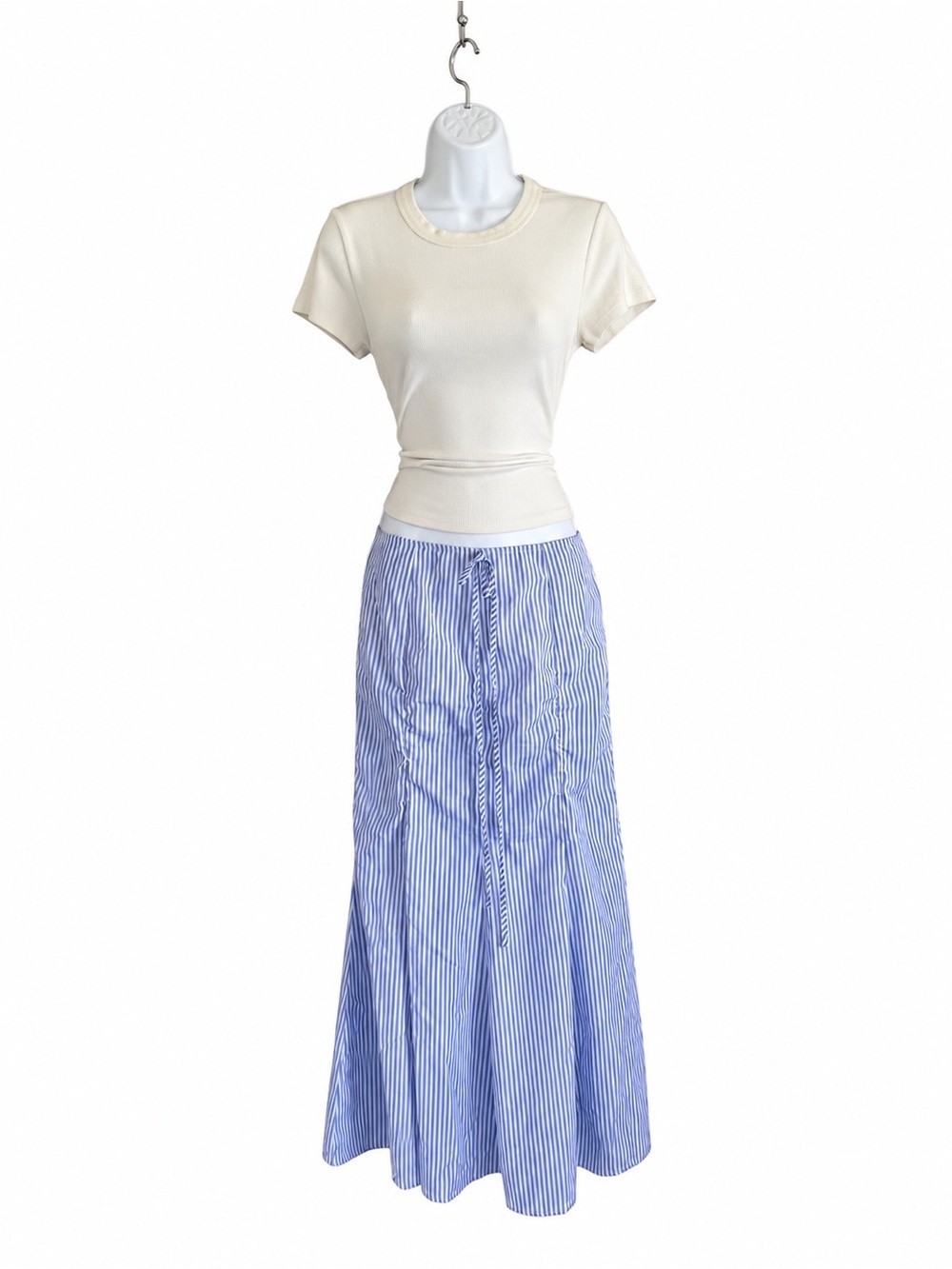 SHEIN Blue & White Striped Drawstring Maxi Skirt XS